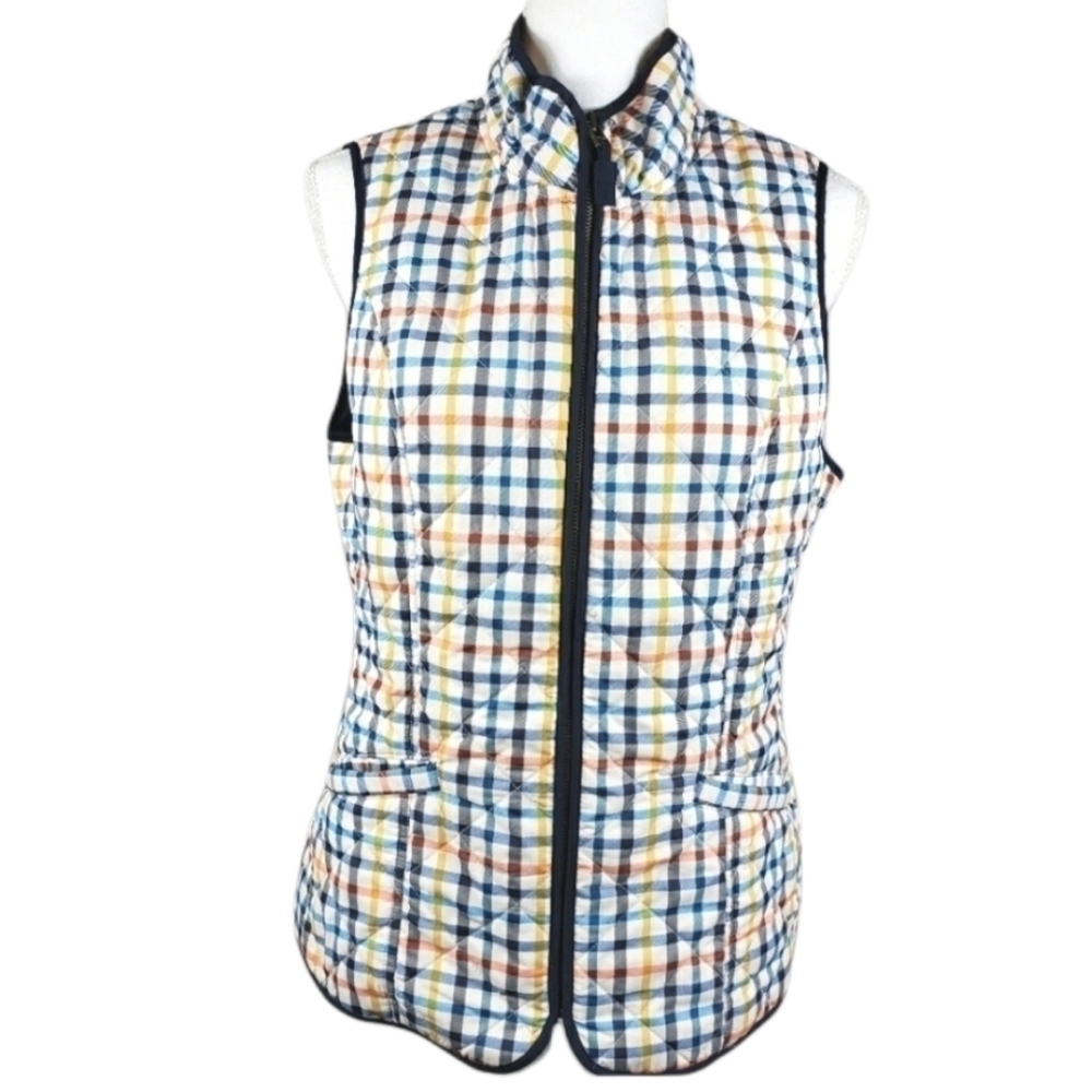 Talbots Plaid Quilted Vest Colorful Zip Up S